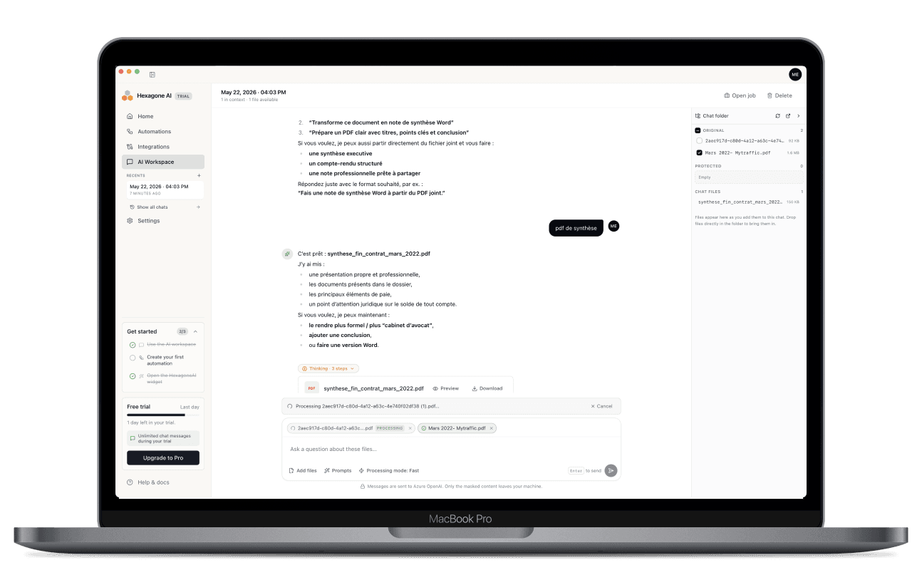 Hexagone AI : l'app desktop ouverte sur un dossier